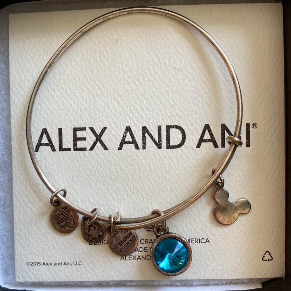Silver Alex and Ani bracelet Disney with Blue Zircon Stone